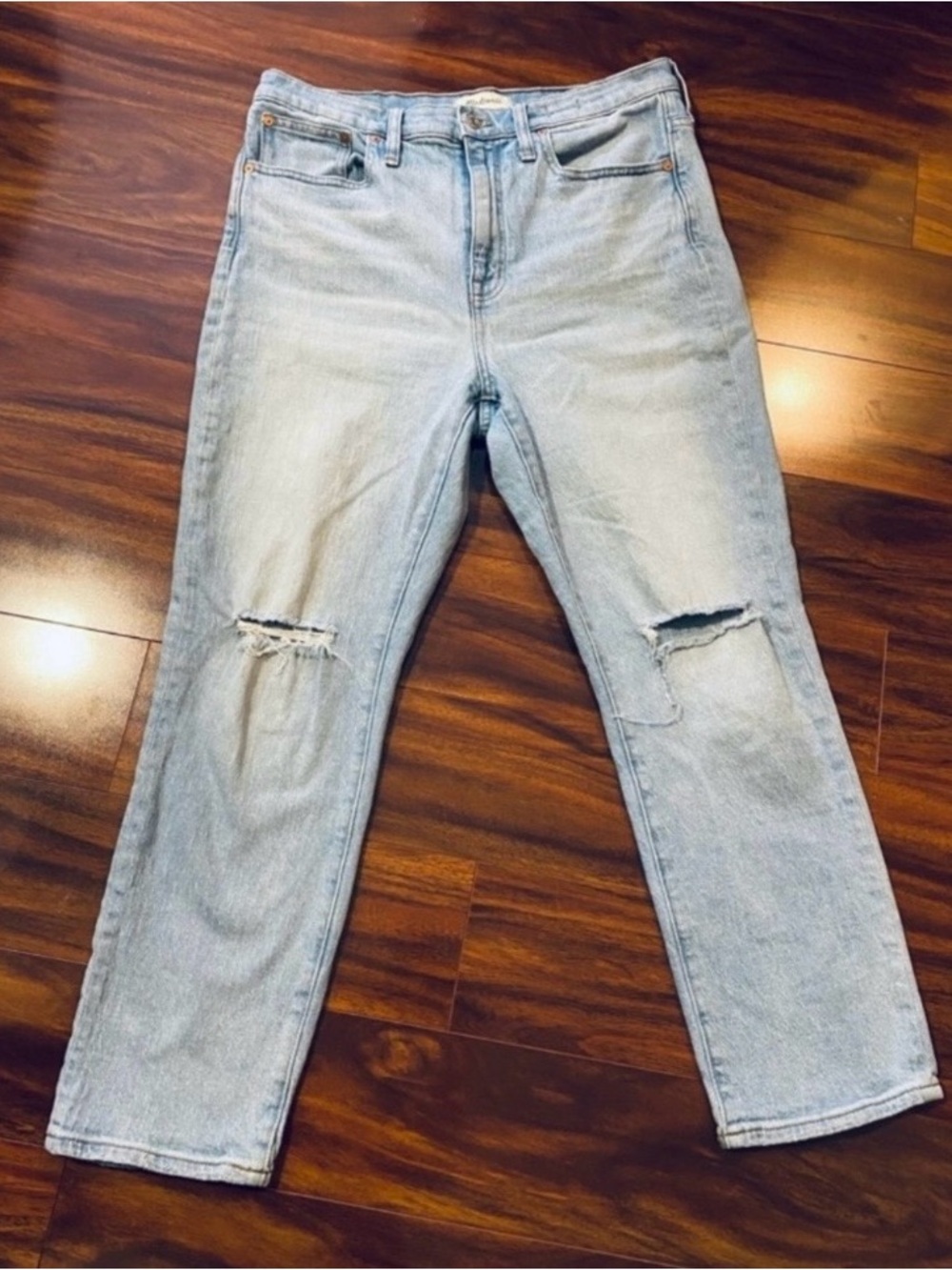 Madewell The High Rise Slim Crop BoyJean Light Blue Distressed